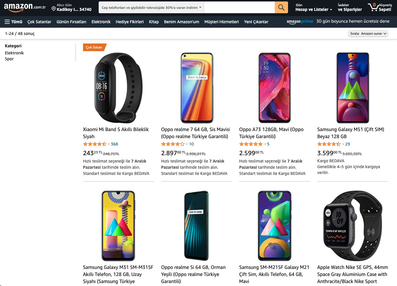 Amazon’da cep telefonu ve akıllı saat kategorisinde indirim var