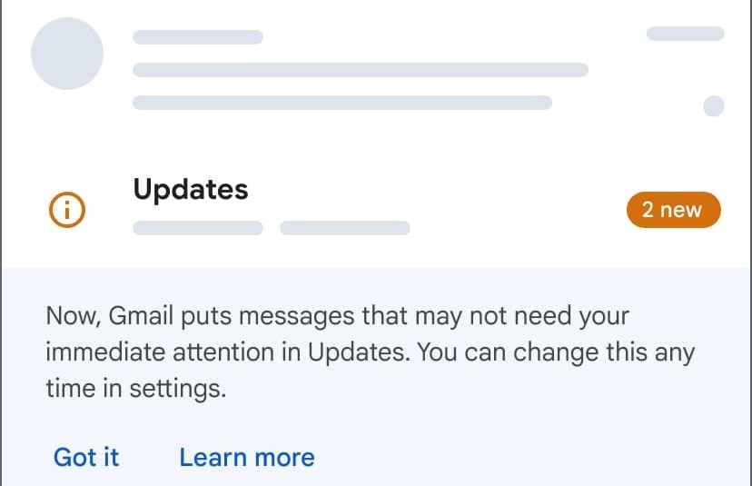 gmail güncellemeler gelen kutusu değişiklik