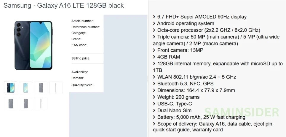 Samsung Galaxy A16 5G ve 4G'nin bütün özellikleri ortaya çıktı