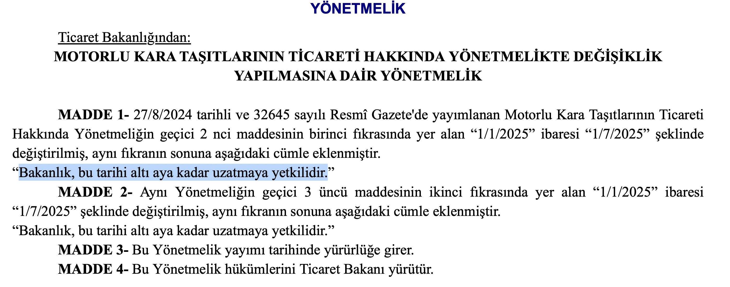 İkinci el otomobiller için 6 ay 6 bin km sınırlaması uzatıldı