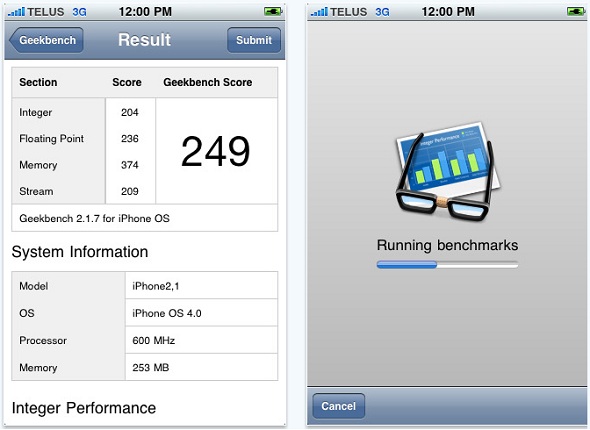 iOS'in ilk test yazılımı AppStore'da; Geekbench 2